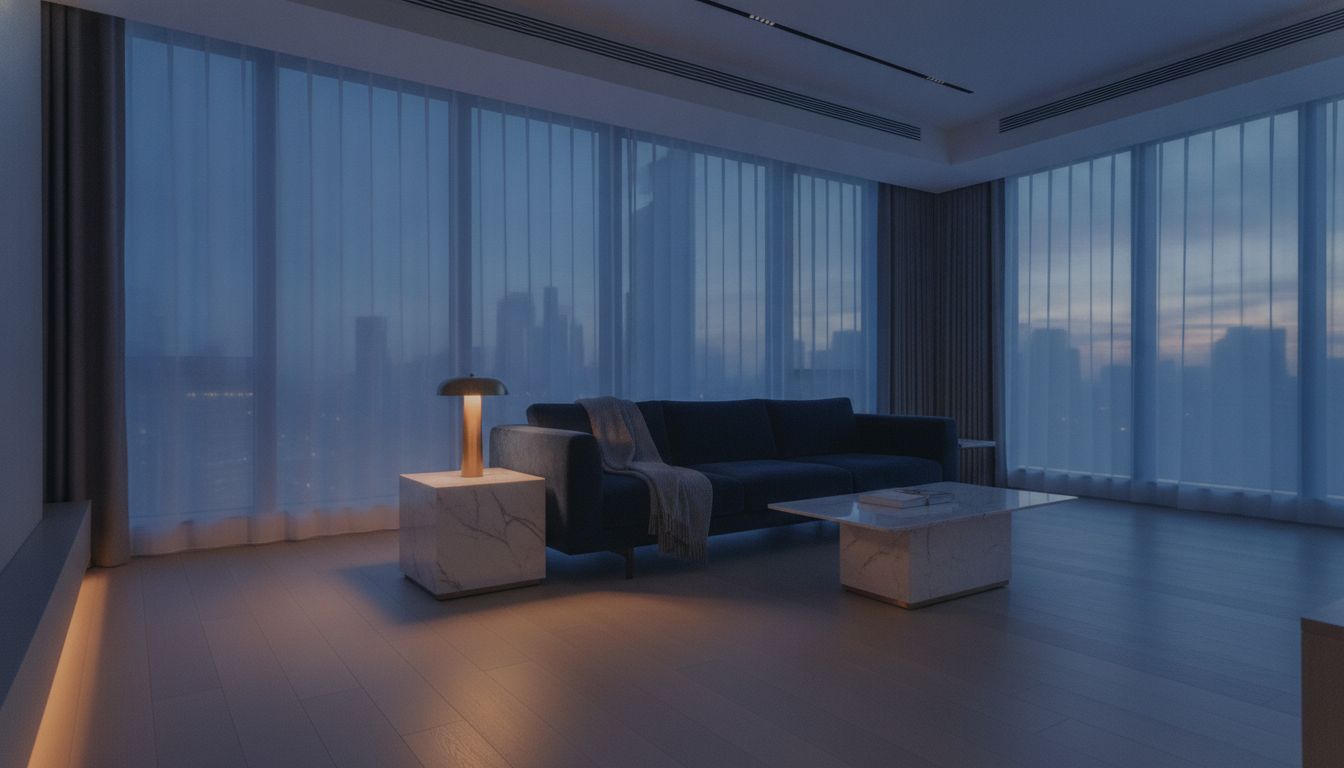 Elegant Singapore luxury apartment living room at golden hour