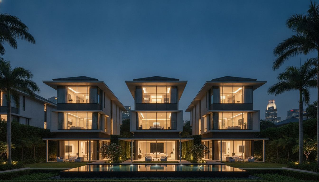 Modern Singapore residential architecture at twilight