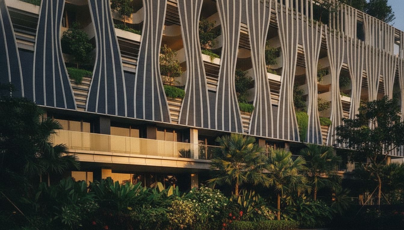 Refined Singapore residential architecture at golden hour