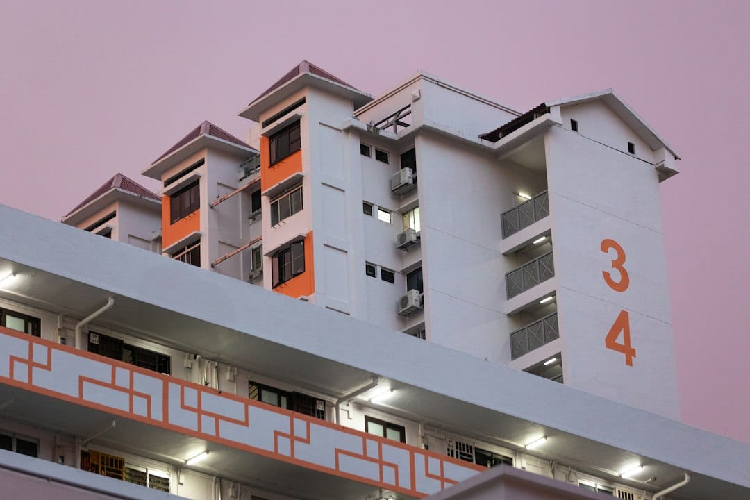 HDB resale apartment building at dusk